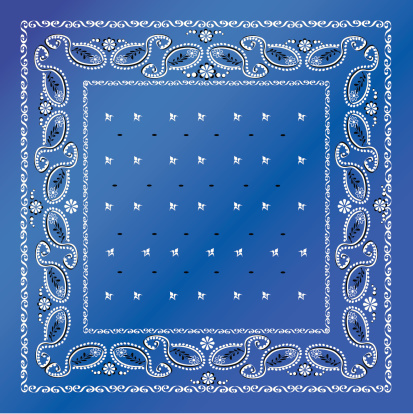 Square vector illustration of a blue bandana.  This type of bandana is often associated with western attire,do rags and country folks.