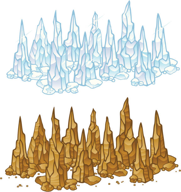 illustrazioni stock, clip art, cartoni animati e icone di tendenza di stalagmiti e cristalli di ghiaccio - stalactite