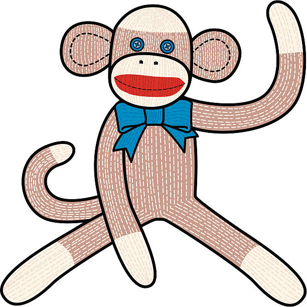 Sock Monkey With Blue Bow Tie Stock Illustration - Download Image Now -  Monkey, Doll, Sock Monkey - iStock