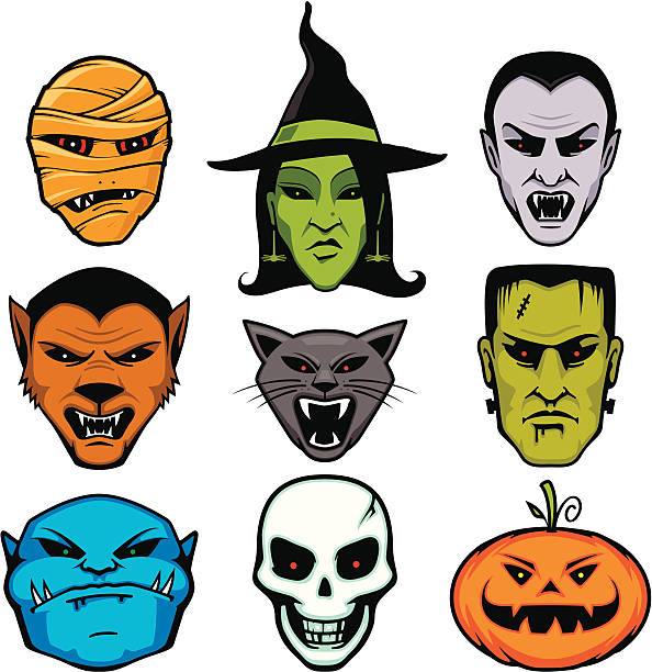 ilustraciones, imágenes clip art, dibujos animados e iconos de stock de meanies halloween - halloween horror vampire witch