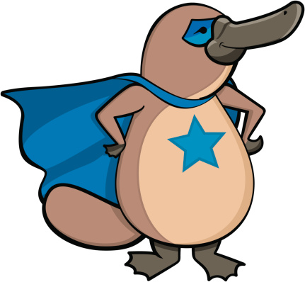 Our hero is but a humble platypus. With his head held high, his cape catching the breeze, and his star to guide him, he is ready to defend freakish aquatic mammals wherever they may be.