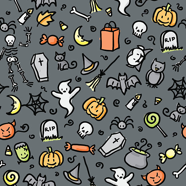 ilustrações, clipart, desenhos animados e ícones de sem costura padrão: halloween (cor - halloween candy candy corn backgrounds