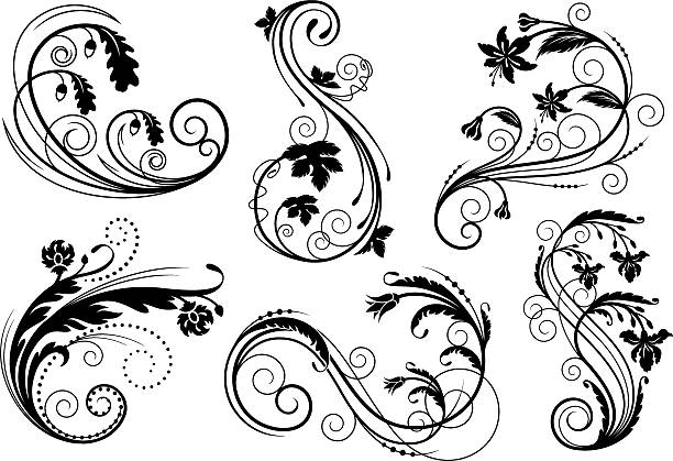 illustrations, cliparts, dessins animés et icônes de éléments floraux décoratifs - curled up decoration ornate design