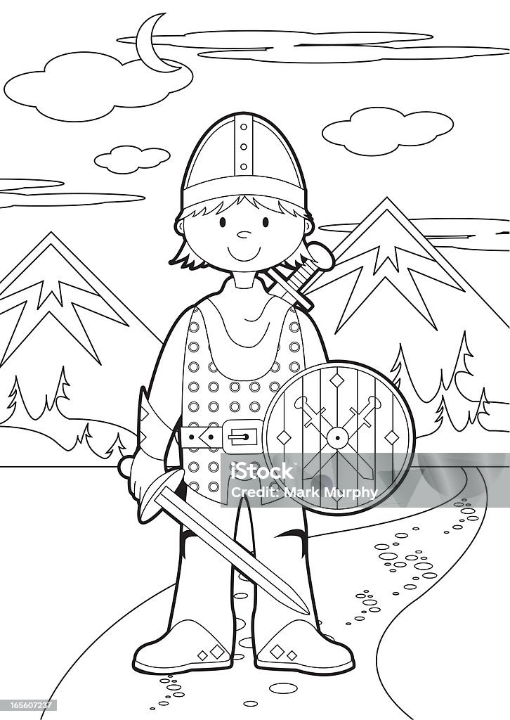 Couleurs à Knight scène - clipart vectoriel de Chevalier en armure libre de droits