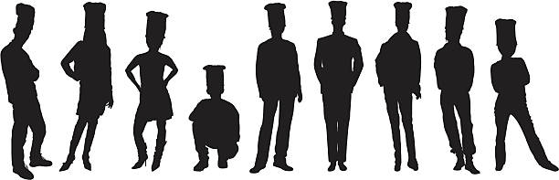 Many Chefs Lots of chefs waiting for your order. chef silhouettes stock illustrations