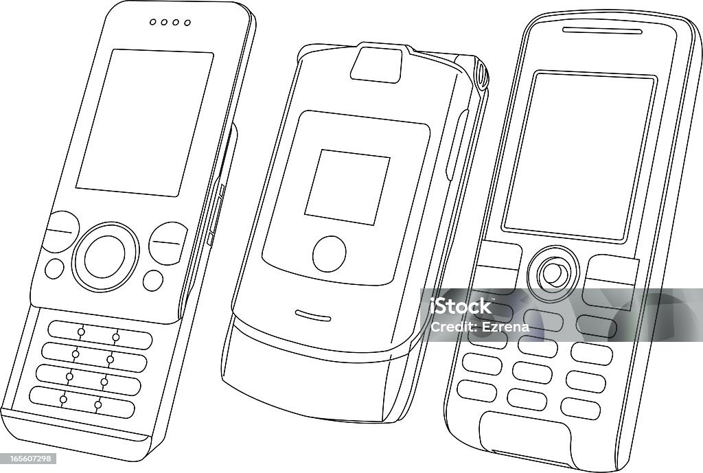 Различные типы мобильных телефонов - Векторная графика Белый фон роялти-фри
