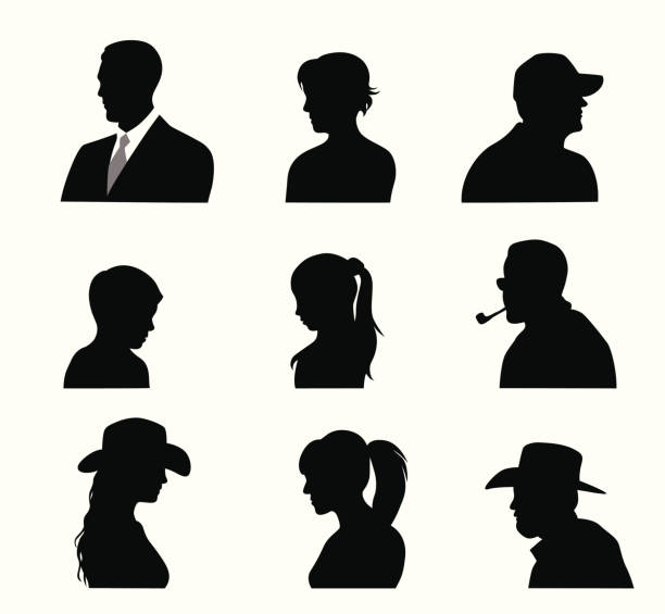 헤드'nshoulders - silhouette outline head and shoulders cowgirl stock illustrations