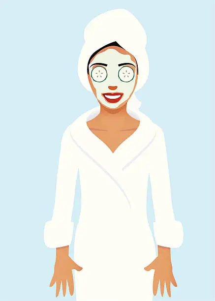 Vector illustration of Woman wearing bath robe and beauty treatment