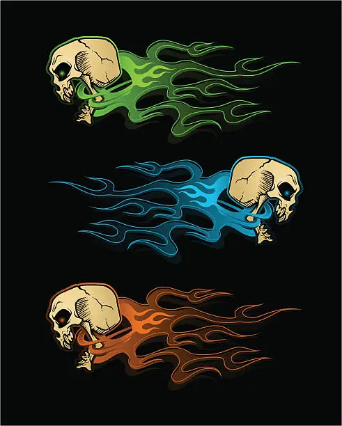 Vector illustration of Flaming Skulls