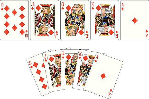 ilustraciones, imágenes clip art, dibujos animados e iconos de stock de galardonado con el premio four diamond, a dos escalera real naipes - poker cards royal flush leisure games