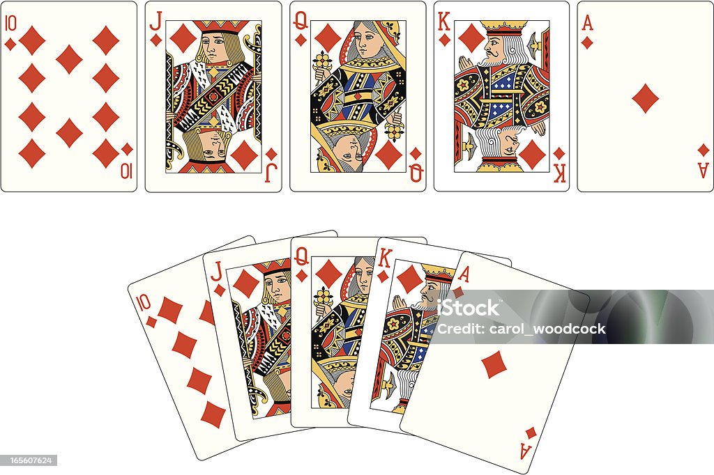 Abito Royal Flush diamanti due carte da gioco - arte vettoriale royalty-free di Carte da gioco