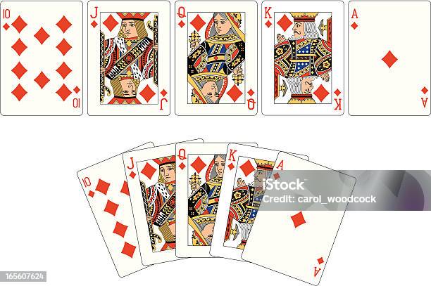 Abito Royal Flush Diamanti Due Carte Da Gioco - Immagini vettoriali stock e altre immagini di Carte da gioco - Carte da gioco, Scala reale, Asso