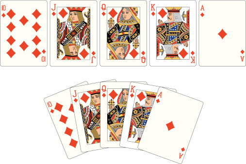 Two examples of a Diamond playing card 'Royal Flush.'