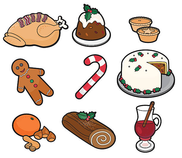 ilustraciones, imágenes clip art, dibujos animados e iconos de stock de navidad de alimentos - marzipan fruit celebration dessert