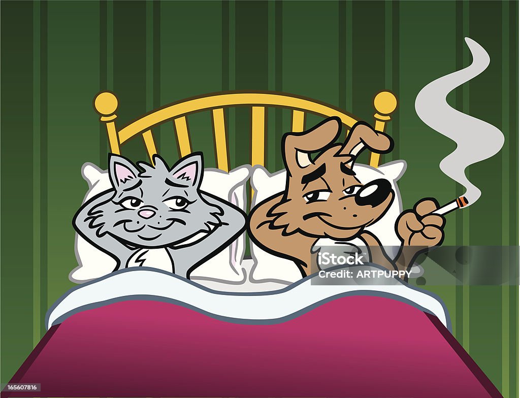 Кошка и Собака в постель - Векторная графика Сексуальные темы роялти-фри