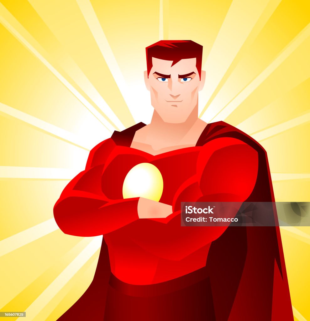 American Superhero Standing Proud American Shining Superhero Standing Proud, with red suit and cape vector illustration.  Cartoon stock vector