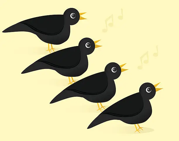 Vector illustration of Illustration of four black calling birds