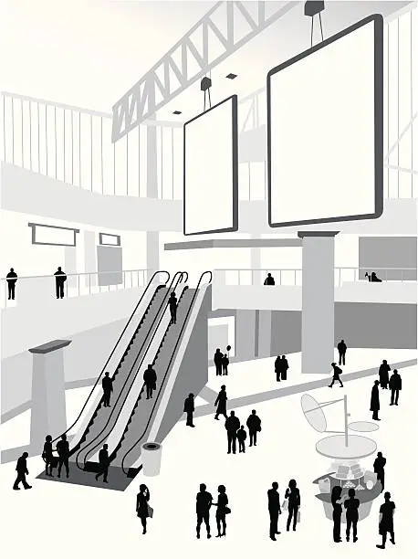 Vector illustration of Shopping Mall Vector Silhouette