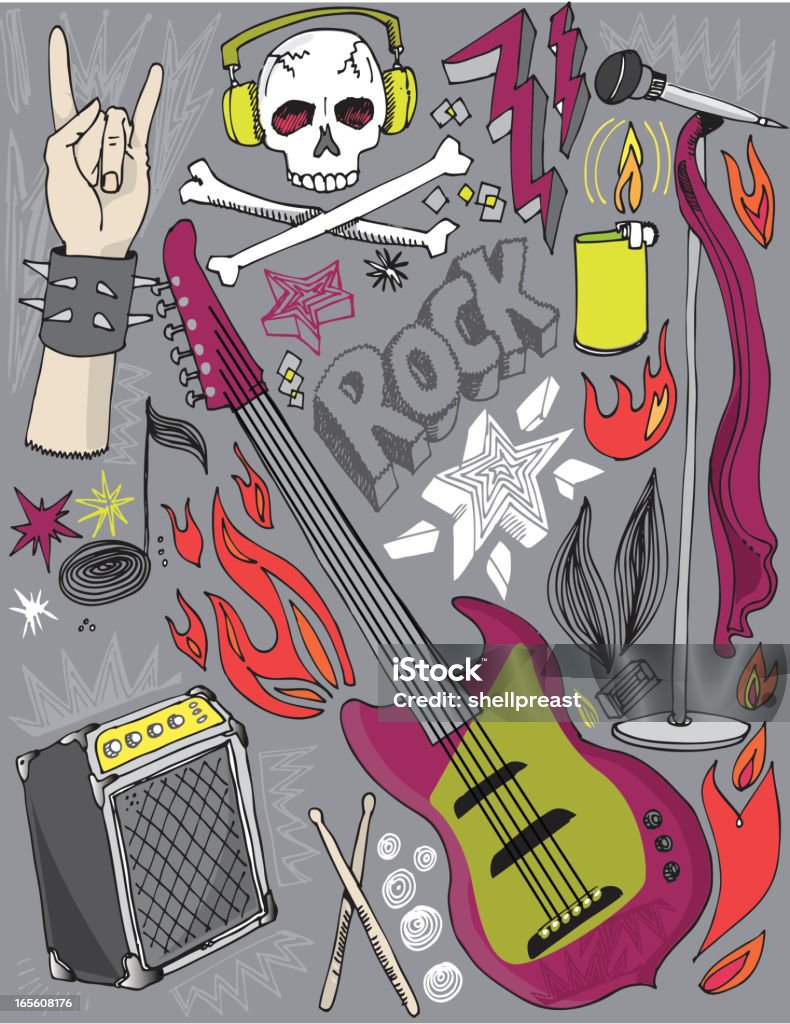 Rock n Roll Doodles lots of fun elements her to use in your designs. Illustration stock vector