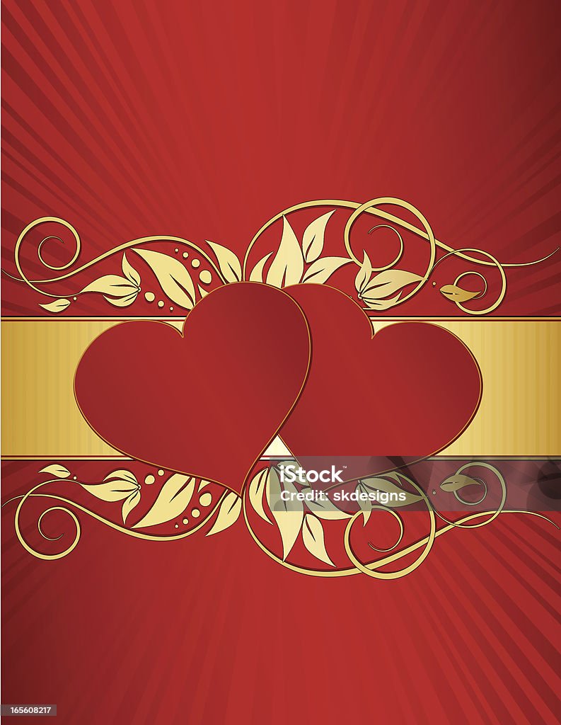 Coeur, fond de Design Floral Swirl riche rouge et or métallisé - clipart vectoriel de Amour libre de droits