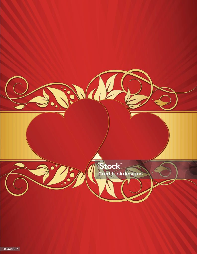 Corações de Design Floral Redemoinho de fundo-Rich vermelho, dourado metalizado - Royalty-free Amor arte vetorial