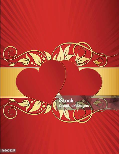 Corações De Design Floral Redemoinho De Fundorich Vermelho Dourado Metalizado - Arte vetorial de stock e mais imagens de Amor