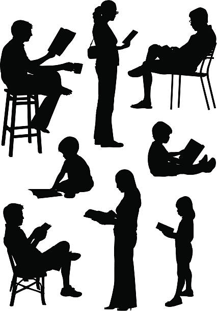 People Reading vector art illustration