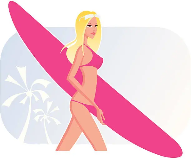 Vector illustration of surf girl