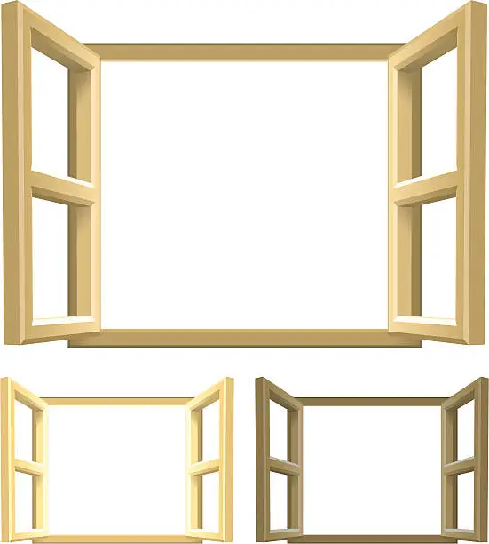 Vector illustration of Open Wooden Windows