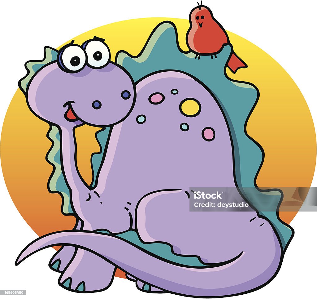 Dinosaur and friend, (BFF) Vector cartoon of a purple Dinosaur with a red bird on his back. CS2, AI8 EPS, PDF, 300 dpi JPG are included. Baby - Human Age stock vector