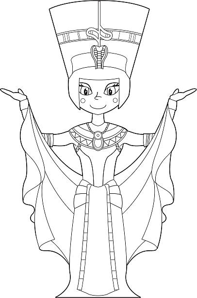 ilustraciones, imágenes clip art, dibujos animados e iconos de stock de color en nefertiti egipcia cama queen - traje de reina egipcia