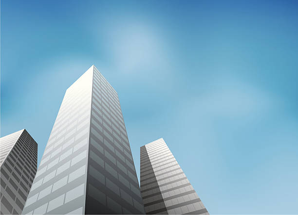 Building View On Low Angle Low angle buildings view for web page, print & all kind of design work, fully editable. ZIP contain Hires jpg, AI 10 & AI CS2. high up city stock illustrations