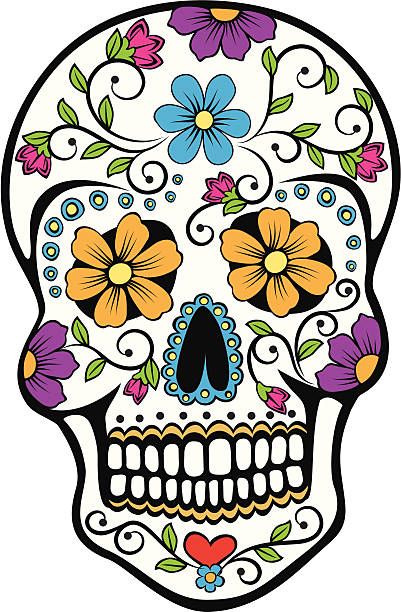 Day of the Dead celebration Sugar Skull Vector illustration of a Mexican celebrated holiday "Day of the Dead" flower decorated sugar skull. Includes ai8.eps & .jpeg file formats. swirly vines stock illustrations