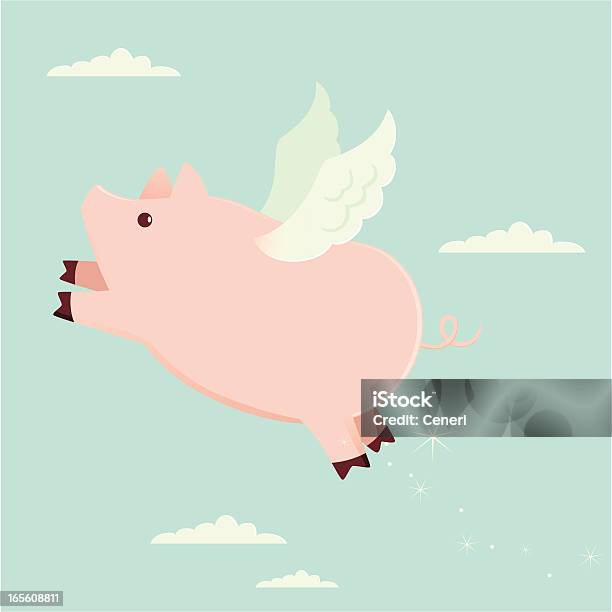 Pigs Might Flyenglische Redewendung Stock Vektor Art und mehr Bilder von Schwein - Schwein, Fliegen, Tierflügel