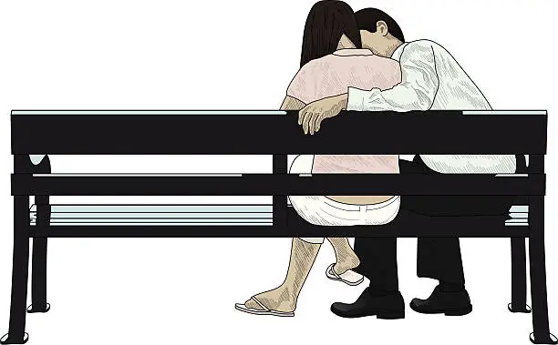Vector illustration of Couple on bench