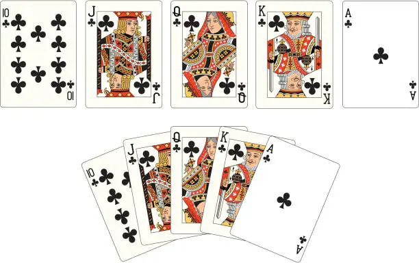 Vector illustration of Club Suit Two Royal Flush playing cards