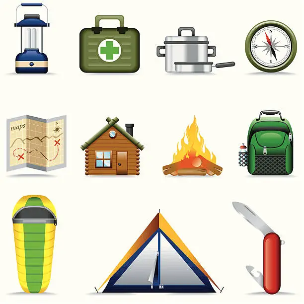 Vector illustration of Icon Set, Outdoor and camping