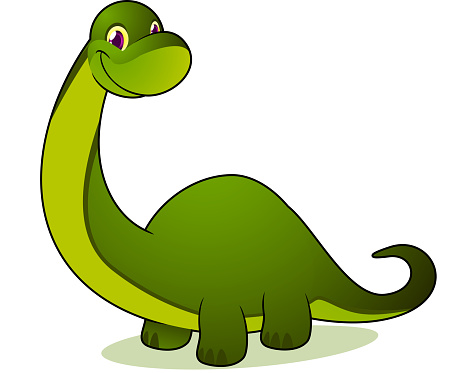 Smiling cartoon brontosaurus.