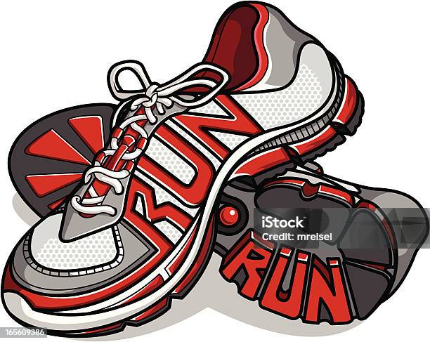Running Shoes With Run As The Logo Stitching Stock Illustration - Download Image Now - Sports Shoe, Red, Shoe