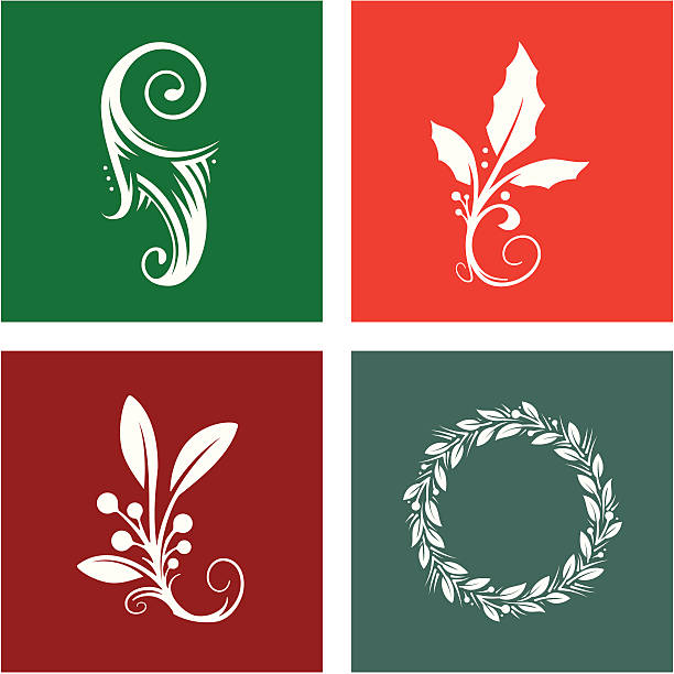 Four Holiday Design Elements Design ornaments for the holidays. embellishment stock illustrations