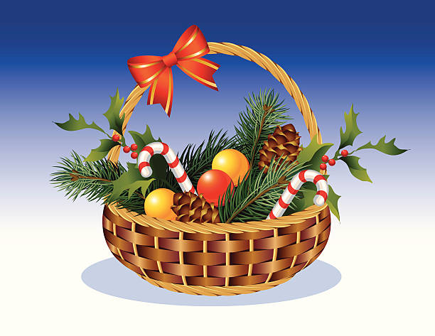 ilustraciones, imágenes clip art, dibujos animados e iconos de stock de cesta de navidad - cesta de navidad