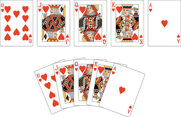 Heart Suit Two Royal Flush Playing Cards Two examples of a Heart playing card 'Royal Flush'. hearts playing card illustrations stock illustrations