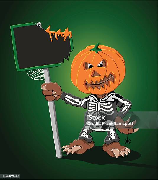 Halloween Cartoon Man Blank Broken Sign Stock Illustration - Download Image Now - Halloween, Road Sign, Vector