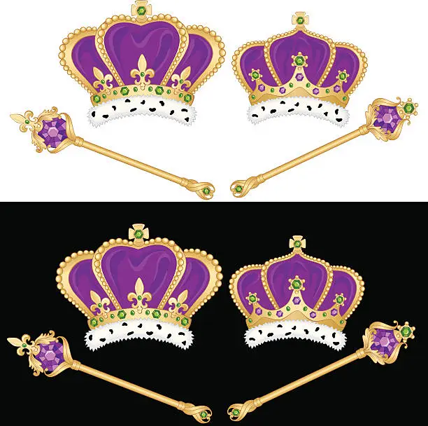 Vector illustration of Mardi Gras King & Queen Crowns Set