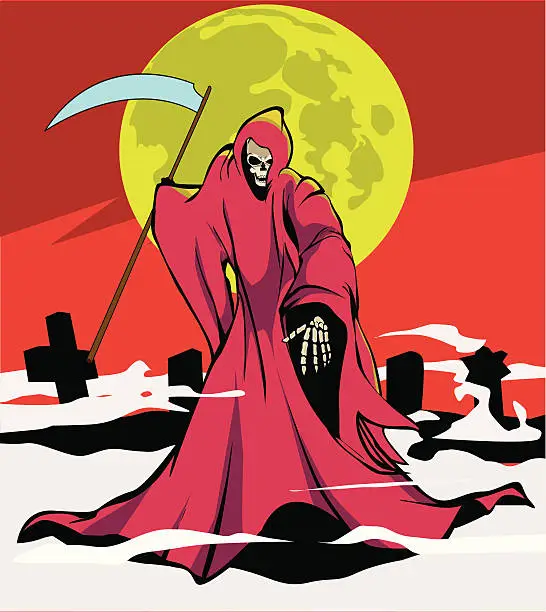Vector illustration of Grim Reaper in Red