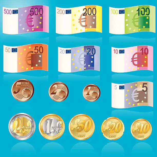 Vector illustration of Euro banknotes and coins
