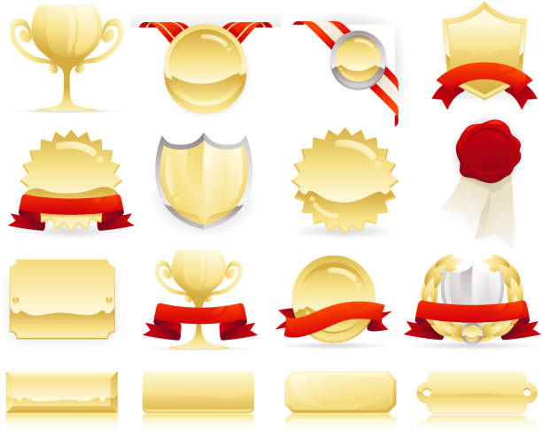 Gold Badges, Seals and Scrolls vector art illustration