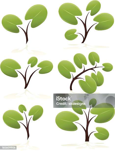 Albero Stilizzato Con Foglie Set Completo - Immagini vettoriali stock e altre immagini di Ambientazione esterna - Ambientazione esterna, Colore verde, Eleganza