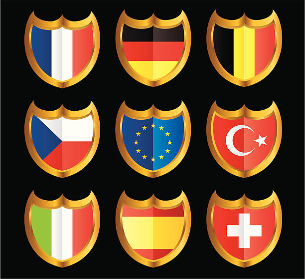 ilustrações de stock, clip art, desenhos animados e ícones de escudo conjunto de ícones de bandeira nacional - belgium belgian flag flag shield