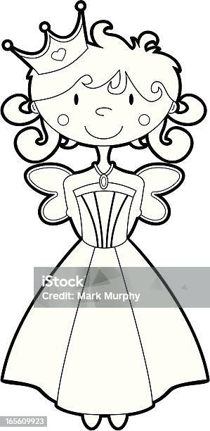 Colour Me In Princess Template Stock Illustration - Download Image Now - Black And White, Cartoon, Child